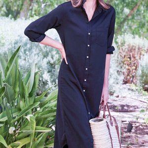 Frank & Eileen RORY Famous Dark Denim Maxi Shirt Dress Small NEW Raw Rinse